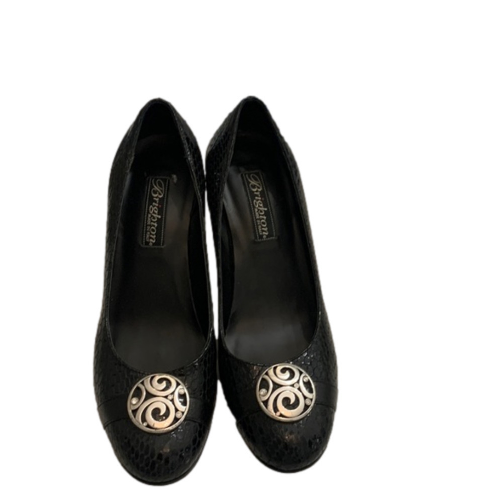 Brighton Python leather black heels like new size 7 made in Italy